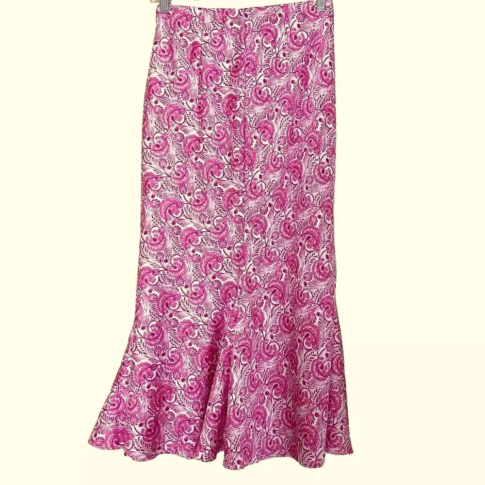 J. Crew Midi Flare Slip Skirt XXS Romantic Silky Satin Paisley Going out Party